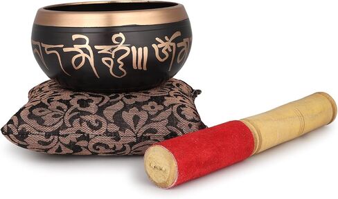 وعاء الغناء التبتي - 4 بوصة، مجموعة وعاء الغناء الأسود مع وسادة الخافق ووعاء الغناء للتأمل واليوجا in Kuwait