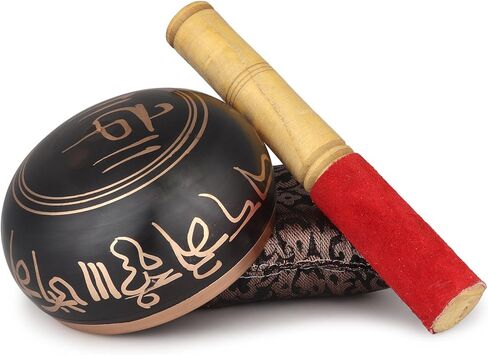 وعاء الغناء التبتي - 4 بوصة، مجموعة وعاء الغناء الأسود مع وسادة الخافق ووعاء الغناء للتأمل واليوجا in Kuwait