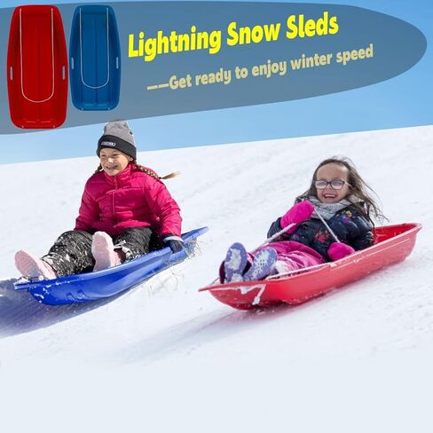 زلاجات ثلج لايتنينج مقاس 81.28 سم × 43.18 سم، عبوتان من زلاجات الثلج البلاستيكية مع مقبضين وحبل سحب، زلاجات ثلج شتوية للبالغين in Kuwait