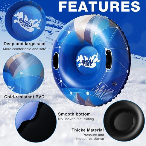Poen 4 عبوات من أنابيب زلاجات الثلج القابلة للنفخ مقاس 91.44 سم، ألعاب أنبوبية من البلاستيك الثلجي شديدة التحمل، زلاجات سفلية صلبة سميكة مع مقابض للبالغين، ألعاب شتوية، رياضات التزلج في الهواء الطلق (نابضة بالحياة) in Kuwait
