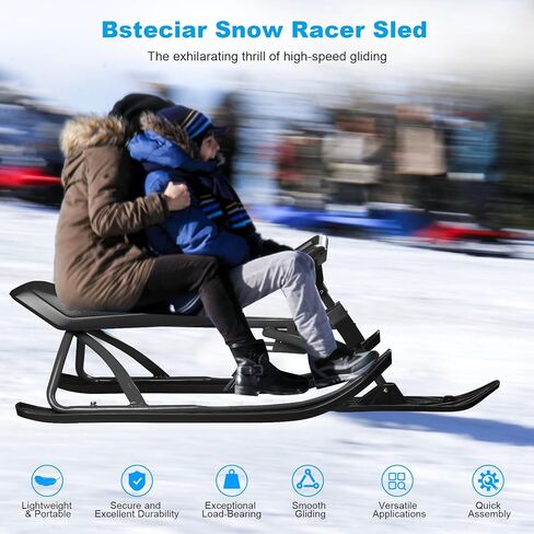 Snow Racer Sled Ski Sled Slider with Steering Wheel & Anti-Slip Seat 4.5-Foot Pull Rope Adults Winter Sport Sled for 176 LBS Loading Capacity Skiing Ice Skating Sand Skating in Saudi Arabia