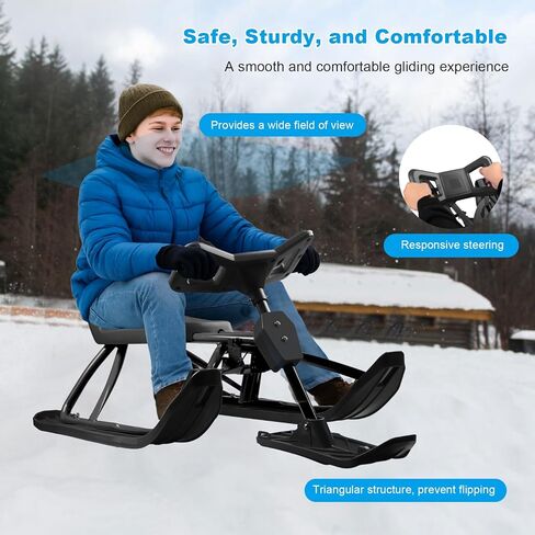 Snow Racer Sled Ski Sled Slider with Steering Wheel & Anti-Slip Seat 4.5-Foot Pull Rope Adults Winter Sport Sled for 176 LBS Loading Capacity Skiing Ice Skating Sand Skating in Saudi Arabia