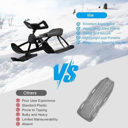 Snow Racer Sled Ski Sled Slider with Steering Wheel & Anti-Slip Seat 4.5-Foot Pull Rope Adults Winter Sport Sled for 176 LBS Loading Capacity Skiing Ice Skating Sand Skating in Saudi Arabia