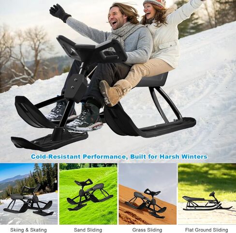 Snow Racer Sled Ski Sled Slider with Steering Wheel & Anti-Slip Seat 4.5-Foot Pull Rope Adults Winter Sport Sled for 176 LBS Loading Capacity Skiing Ice Skating Sand Skating in Saudi Arabia