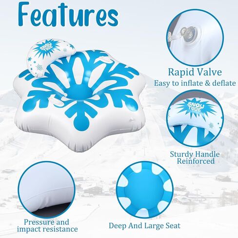 أنبوب تزلج سداسية الشكل قابل للنفخ في الشتاء من Soulchen، أنبوب ثلج سفلي مغطى بمقابض مدمجة، زلاجات ندفة الثلج للحدائق الثلجية والساحات الخلفية ومتعة الأسرة والأنشطة الشتوية الخارجية in Kuwait