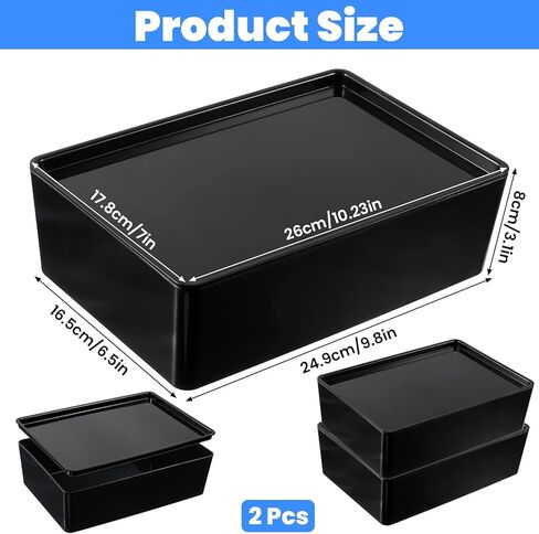 2 Pcs Multipurpose Stackable Storage Containers, 6.5x10 Plastic Bins With Lids, Black, For Home And Office Organization Food Service Bus Tubs in Saudi Arabia
