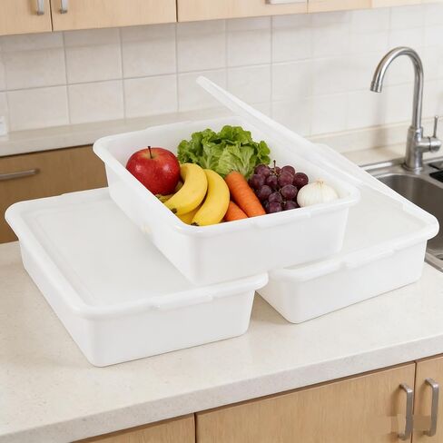 3 عبوات من أحواض الحافلات التجارية البلاستيكية سعة 13 لتر مع غطاء، وحوض أطباق المطاعم، باللون الأبيض in Kuwait