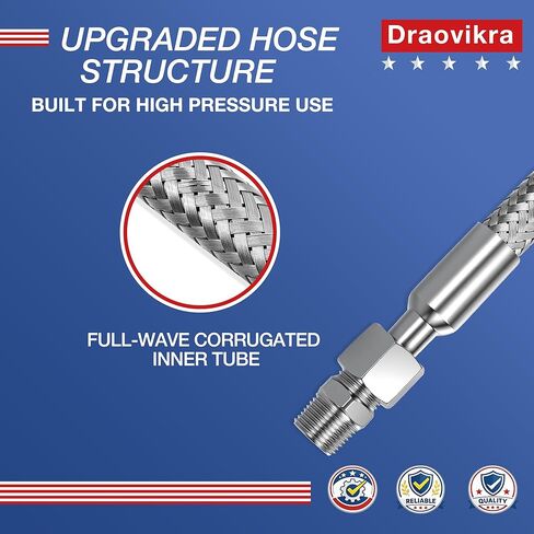 1/4 "NPT x 20" خرطوم قافز لضاغط الهواء، مضفر من الفولاذ المقاوم للصدأ، تركيبات ذكر × ذكر، موصل مرن للضغط العالي in Kuwait