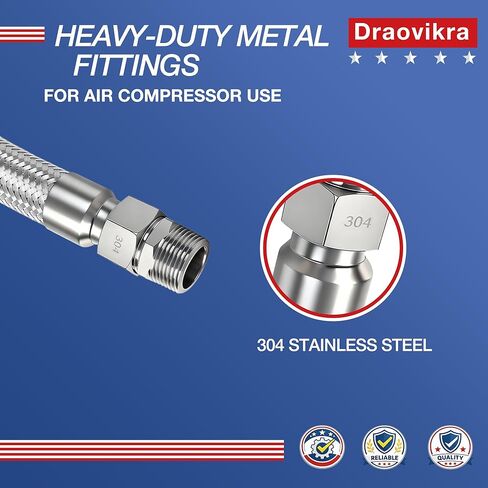 1/4 "NPT x 20" خرطوم قافز لضاغط الهواء، مضفر من الفولاذ المقاوم للصدأ، تركيبات ذكر × ذكر، موصل مرن للضغط العالي in Kuwait