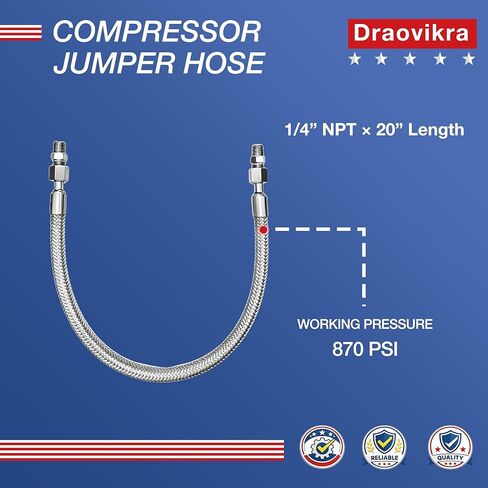 1/4 "NPT x 20" خرطوم قافز لضاغط الهواء، مضفر من الفولاذ المقاوم للصدأ، تركيبات ذكر × ذكر، موصل مرن للضغط العالي in Kuwait