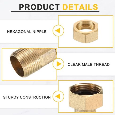 uxcell 2Pcs Brass Water Meter Pipe Fittings, G3/4" Male x G1" Female Threaded Brass Hex Nipple Connector with Seal Washer for Water Meter Coupling Replacement and Repair in Saudi Arabia