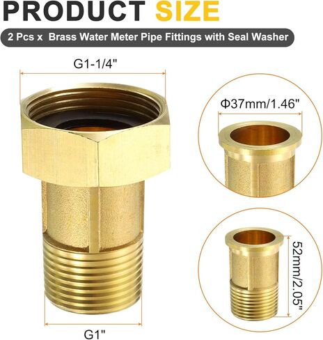uxcell 2Pcs Brass Water Meter Pipe Fitting, G1" Male x G1-1/4" Female Threaded Brass Hex Nipple Connector with Seal Washer for Water Meter Coupling Replacement and Repair in Saudi Arabia