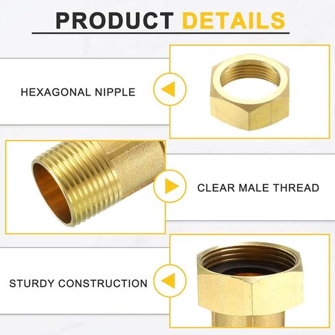 uxcell 2Pcs Brass Water Meter Pipe Fitting, G1" Male x G1-1/4" Female Threaded Brass Hex Nipple Connector with Seal Washer for Water Meter Coupling Replacement and Repair in Saudi Arabia