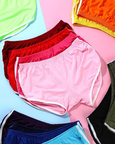Lasnten 14 Pcs Shorts Women Yoga Athletic Elastic Summer Breathable Sports Polyester Cotton Workout Shorts(L,Solid Colors) in Kuwait