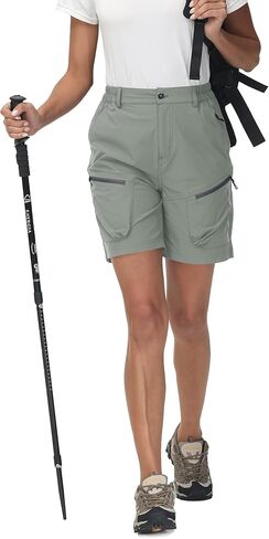 Women's Waterproof Casual Cargo Hiking Shorts Durable Fabric Pants with Multi-Function Zipper Pockets in Saudi Arabia