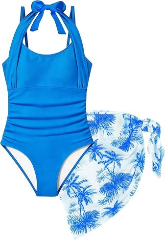 Girls One Piece Swimsiut Adjustable Straps Bathing Suit with Mesh Cover Up in Kuwait