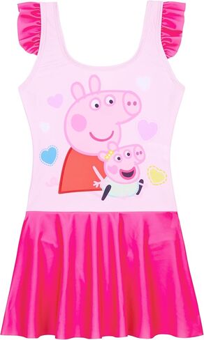 Peppa Pig One Piece Girls Swim Dress, Ruffle Strap Swimsuit with Coverup Skirt, Built in Briefs Bathing Suit, 2–7Y in Saudi Arabia