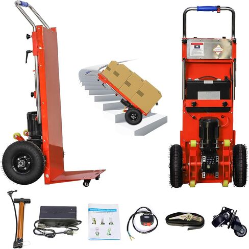 CAMINI 880lb Electric Stair Climbing Hand Trucks Dolly Cart for Moving, 500W-850W Motor Power Heavy Duty Folding Stair Climber Cart Hand Trolley with Solid Wheel (Small Rubber Tracks-Orange) in Saudi Arabia