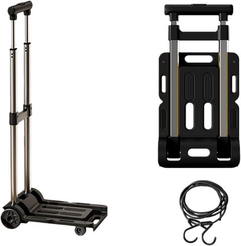 عربة أمتعة محمولة قابلة للطي دوللي للسفر خفيفة الوزن وقابلة للتعديل من سبيكة معدنية بأربعة عجلات عربة دوللي متحركة قابلة للطي (L- أسود) in Kuwait