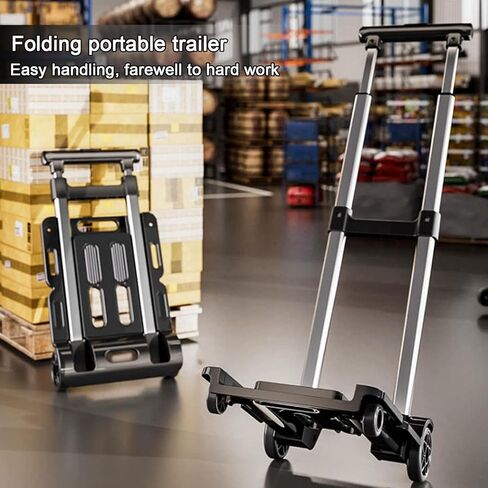 عربة أمتعة محمولة قابلة للطي دوللي للسفر خفيفة الوزن وقابلة للتعديل من سبيكة معدنية بأربعة عجلات عربة دوللي متحركة قابلة للطي (L- أسود) in Kuwait