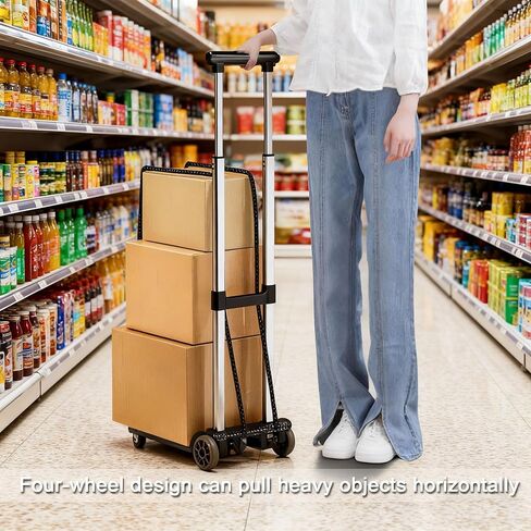 عربة أمتعة محمولة قابلة للطي دوللي للسفر خفيفة الوزن وقابلة للتعديل من سبيكة معدنية بأربعة عجلات عربة دوللي متحركة قابلة للطي (L- أسود) in Kuwait
