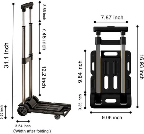 عربة أمتعة محمولة قابلة للطي دوللي للسفر خفيفة الوزن وقابلة للتعديل من سبيكة معدنية بأربعة عجلات عربة دوللي متحركة قابلة للطي (L- أسود) in Kuwait
