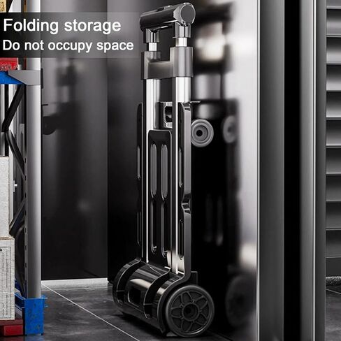 عربة أمتعة محمولة قابلة للطي دوللي للسفر خفيفة الوزن وقابلة للتعديل من سبيكة معدنية بأربعة عجلات عربة دوللي متحركة قابلة للطي (L- أسود) in Kuwait