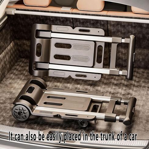 عربة أمتعة محمولة قابلة للطي دوللي للسفر خفيفة الوزن وقابلة للتعديل من سبيكة معدنية بأربعة عجلات عربة دوللي متحركة قابلة للطي (L- أسود) in Kuwait