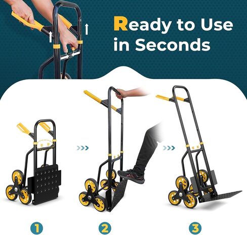 S AFSTAR Stair Climbing Cart, Heavy-Duty 350 lbs Capacity Stair Dolly for Stairs, Folding Trolley Cart with Telescoping Handle & Rubber Wheels, Portable Stair Climber Cart for Groceries Warehouse in Kuwait