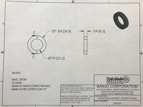 Banjo Corp 075GXT، 3/4" EPDM حشية سميكة للغاية لقارنات رافعة الكامة in Saudi Arabia