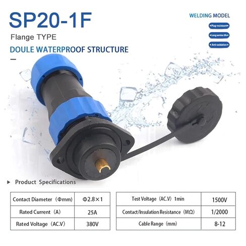 Flange Type Socket IP68 Waterproof Welding 1/2/3/4/5/6/7/9/10/12/14 Pin Connection Wire Cable Equipment(SP20-12F) in Saudi Arabia