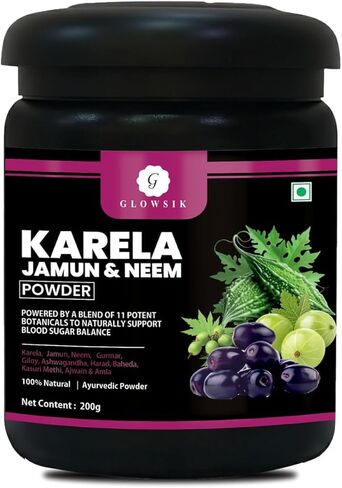 Glowsik Karela Jamun Neem Powder – Ayurvedic Herbal Blend for Support – 11 Botanical Ingredients – 100% Natural – 200g in Saudi Arabia
