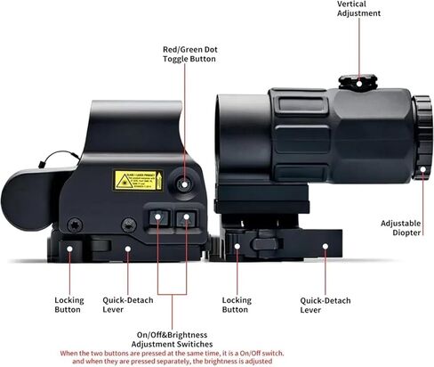 558 G45 نطاق رؤية معدني ثلاثي الأبعاد باللون الأحمر/الأخضر، مجموعة مكبرة 5X، تركيب خاص سريع التركيب قابل للفصل، لسكك حديدية 20 مم (أسود) in Kuwait