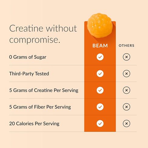Beam Creatine Gummies – Creatine Monohydrate Gummies with 5g Creatine, Sugar Free, Muscle Strength & Workout Recovery Support, Creatine Gummies for Women and Men, Orange Flavor, Vegan, 30 Servings in Kuwait