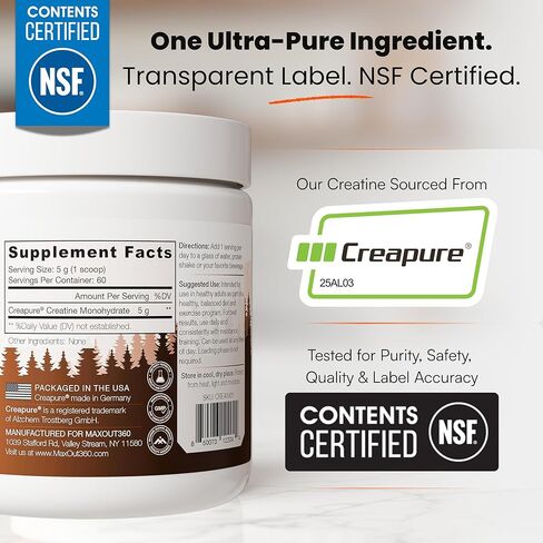 Creapure Creatine Monohydrate Powder, 60 Servings, Unflavored, NSF Certified Creatine for Muscle Growth, Strength & Recovery, Pure German Creatine Monohydrate for Women & Men in Saudi Arabia