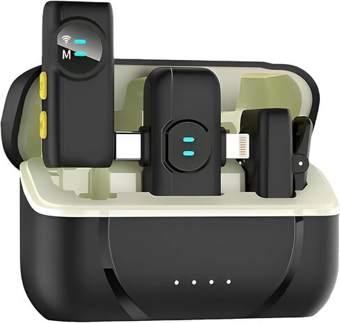 ميكروفون MAYBESTA اللاسلكي Lavalier لهاتف iPhone Android - ميكروفون بلوتوث على شكل طية صدر السترة لتسجيل الفيديو مع علبة الشحن - مشبك صغير على الميكروفونات لمقابلة Podcast Vlogging TikTok in Kuwait