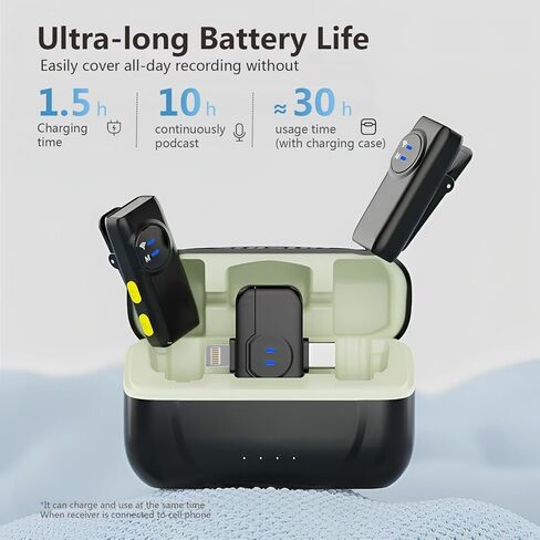 ميكروفون MAYBESTA اللاسلكي Lavalier لهاتف iPhone Android - ميكروفون بلوتوث على شكل طية صدر السترة لتسجيل الفيديو مع علبة الشحن - مشبك صغير على الميكروفونات لمقابلة Podcast Vlogging TikTok in Kuwait