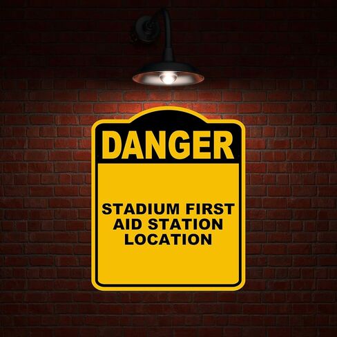 STADIUM FIRST AID STATION LOCATION Danger Yellow Black Aluminum Composite Sign 15 x 18 inches in Saudi Arabia