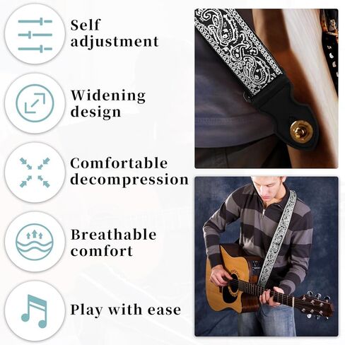 حزام الجيتار، أشرطة الجيتار القطنية المطرزة مع 4 قطع من اللقطات وغيرها من ملحقات الجيتار، أفضل الهدايا للأطفال وعازفي الجيتار (8 قطع) in Kuwait