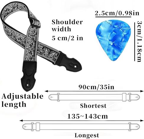 حزام الجيتار، أشرطة الجيتار القطنية المطرزة مع 4 قطع من اللقطات وغيرها من ملحقات الجيتار، أفضل الهدايا للأطفال وعازفي الجيتار (8 قطع) in Kuwait