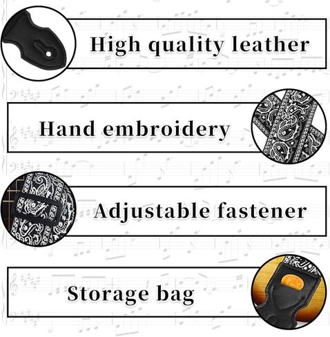 حزام الجيتار، أشرطة الجيتار القطنية المطرزة مع 4 قطع من اللقطات وغيرها من ملحقات الجيتار، أفضل الهدايا للأطفال وعازفي الجيتار (8 قطع) in Kuwait