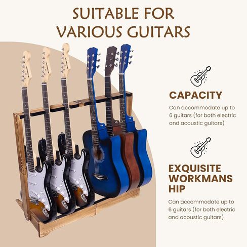 WodGod Multi-Guitar Stand 6 Slot Wooden Guitar Holder with Detachable Assembly Non-Slip Scratch-Proof Design,Designed for Electric, Acoustic, Bass Guitars & Cases,Modern Home Decor in Saudi Arabia