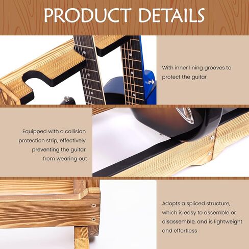 WodGod Multi-Guitar Stand 6 Slot Wooden Guitar Holder with Detachable Assembly Non-Slip Scratch-Proof Design,Designed for Electric, Acoustic, Bass Guitars & Cases,Modern Home Decor in Saudi Arabia
