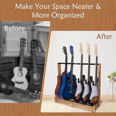 WodGod Multi-Guitar Stand 6 Slot Wooden Guitar Holder with Detachable Assembly Non-Slip Scratch-Proof Design,Designed for Electric, Acoustic, Bass Guitars & Cases,Modern Home Decor in Saudi Arabia
