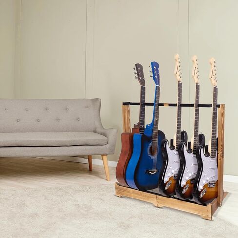 WodGod Multi-Guitar Stand 6 Slot Wooden Guitar Holder with Detachable Assembly Non-Slip Scratch-Proof Design,Designed for Electric, Acoustic, Bass Guitars & Cases,Modern Home Decor in Saudi Arabia