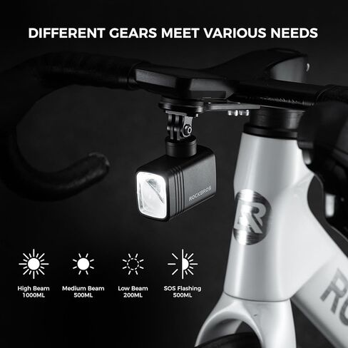 ROCKBROS 1000Lumens Bike Light 2800mAH USB C Rechargeable Bike Headlight IPX6 Waterproof Bicycle Front Lightweight Smart Light for Safe Night Riding in Saudi Arabia