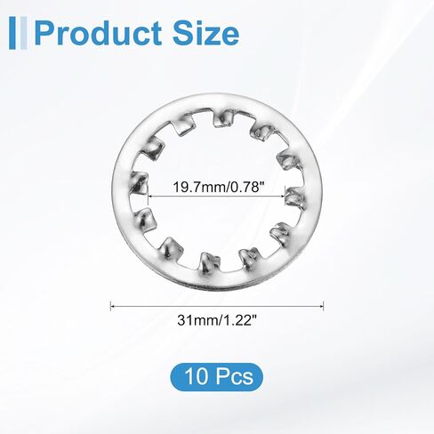10 قطع من Uxcell 3/4 غسالة قفل أسنان داخلية، 304 من الفولاذ المقاوم للصدأ متعدد الأسنان، قفل قفل نجمة، لون فضي in Saudi Arabia