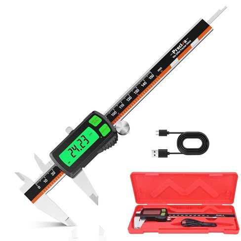 Digital Caliper, Type-C Rechargeable Stainless Steel Vernier Caliper, F/MM/in Conversion, Large LCD, USB Charging Digital Caliper Measuring Caliper for DIY, Woodworking & Professional Use (Black) in Kuwait