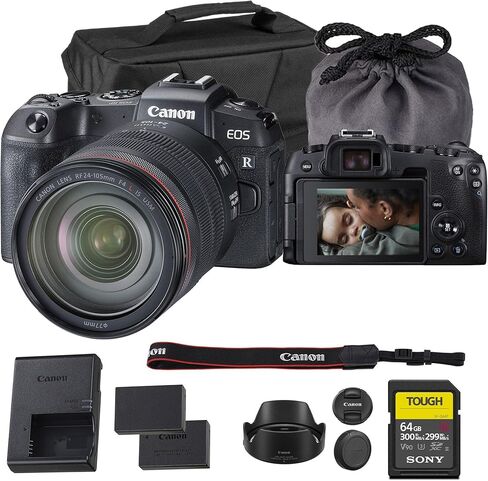 كاميرا Canon EOS RP بدون مرآة مع عدسة 24-105 مم-كاميرا RF كاملة الإطار مع مستشعر 26.2 ميجابكسل ، و 4K Video و Pixel AF (3380C012) + Canon Adapter EF-EOS R + 64GB Card + LP-E17 in Kuwait