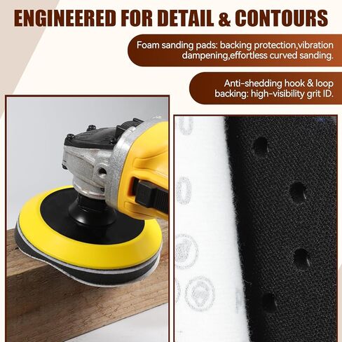 أقراص صنفرة زاوية مقاس 5 بوصات، طقم ورق صنفرة 114 قطعة، وسادة دعم بحلقة وخطاف 40-1000 مع 5/8-11 خيط لتلميع المعادن الخشبية in Kuwait